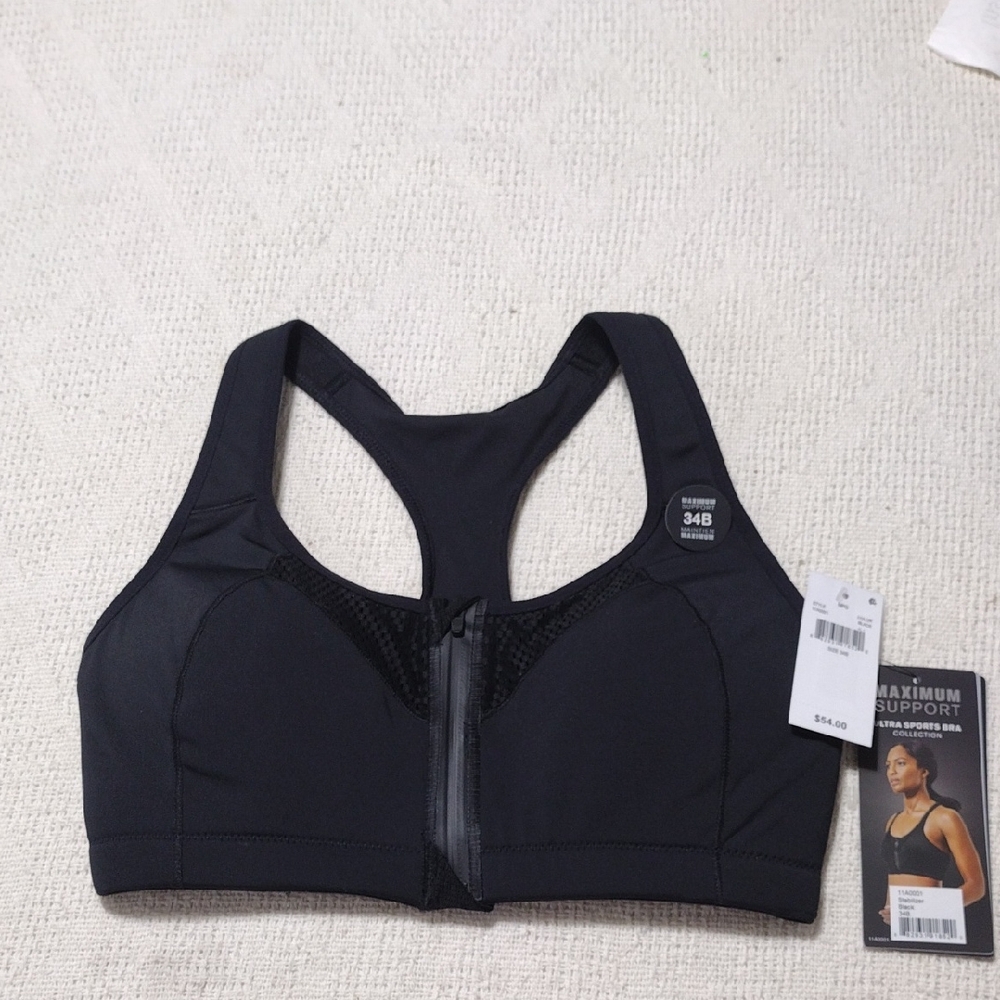 NWT Mpg Maximum Support Black Stabilizer Sports Bra Size 34B Ultra Sports Bra